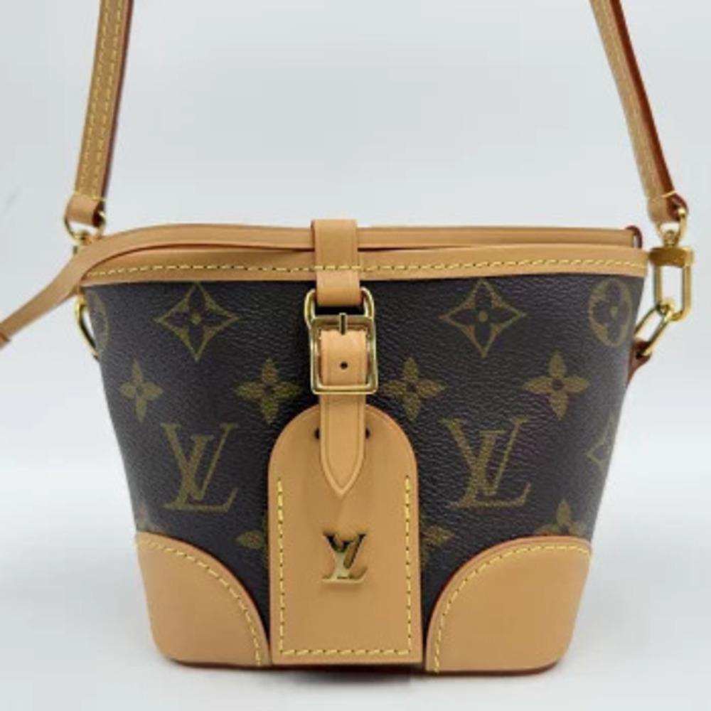 Louis Vuitton Purse Monogram Canvas Leather Trim Shoulder Bag Brown